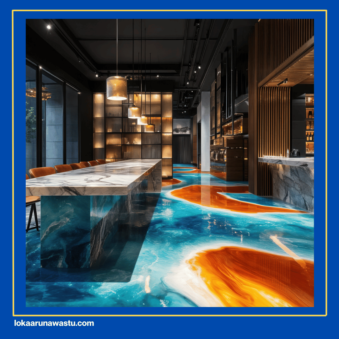 Lantai Cor Motif Epoxy dengan Dekoratif