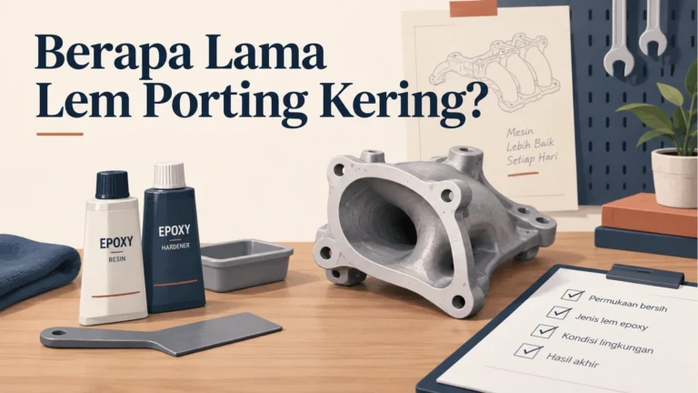 Ilustrasi perekat epoxy dan komponen otomotif untuk pembahasan waktu pengerasan lem porting.